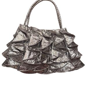 Sandra Robert’s. Metallic Silver Ruffled Shoulder Bag